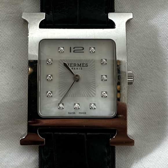 Hermes H watch, Black with diamonds,! 100%authentic, box and paperwork included. - Picture 1 of 9